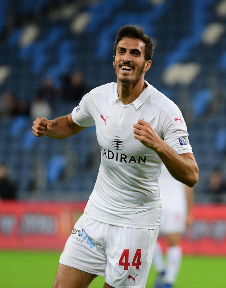 חאתם עבדאל חמיד חוגג גם על הפועל חיפה בסמי עופר. שער שני שלו בשלושה ימים (צילום: מדף הפייסבוק של הפועל ''תדיראן'' באר שבע)